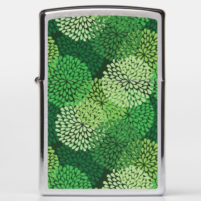 Green floral pattern zippo lighter (Front)