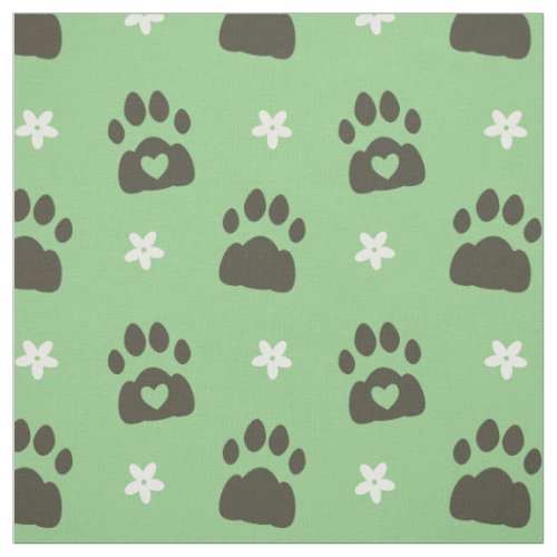 Green Floral Paw Print Pattern Fabric