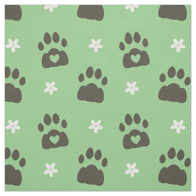 Green Floral Paw Print Pattern Fabric (Swatch)