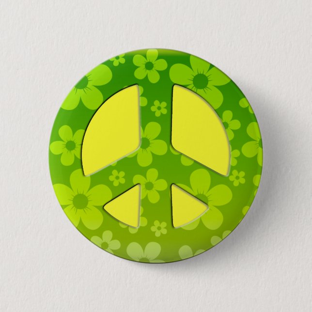 GREEN FLORAL PEACE SIGN BUTTON (Front)