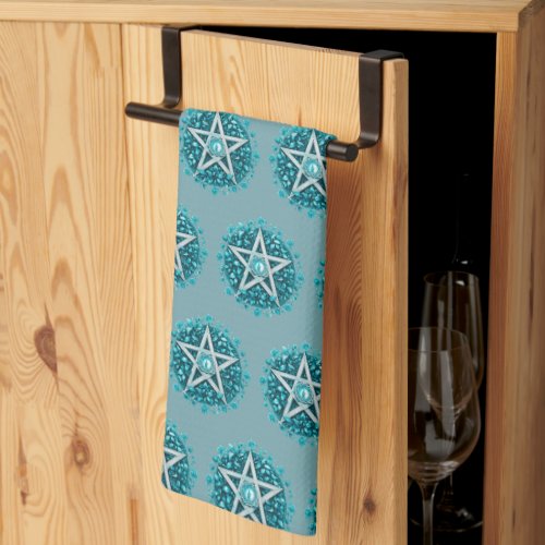 Green Floral Pentagram Witch Green Halloween Kitchen Towel