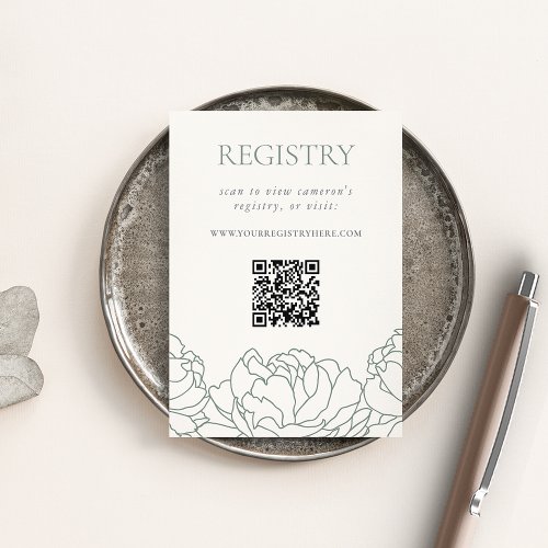 Green Floral Peony Bridal Shower Registry QR Enclosure Card
