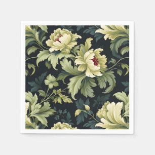 Green Floral Peony Modern Napkins