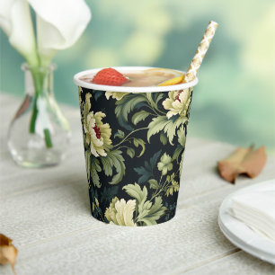 Green Floral Peony Modern Paper Cups