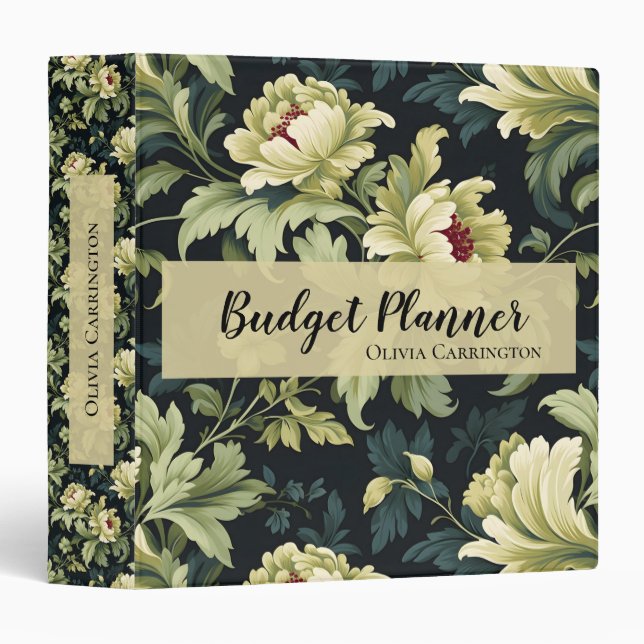 Green Floral Personalized 3 Ring Binder (Front/Spine)