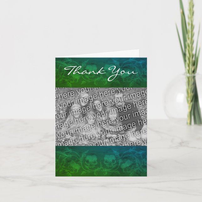 Green Floral Personalized Thank You Photo Card (Front)