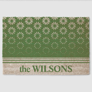 Green Floral Personalized with Family Name Fiber Doormat