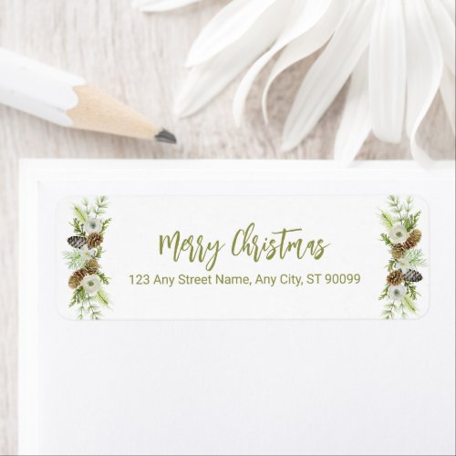 Green Floral Pines Christmas Wreath Label