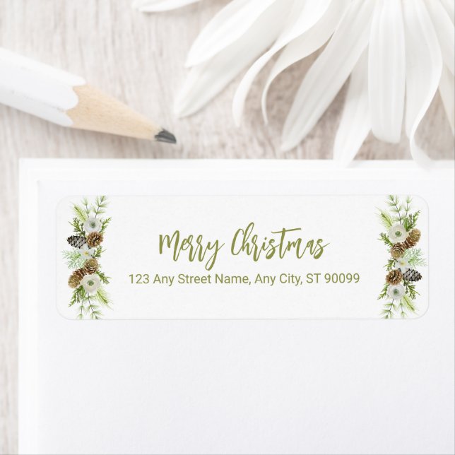 Green Floral Pines Christmas Wreath Label (Insitu)