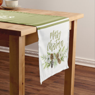Green Floral Pines Christmas Wreath Short Table Runner
