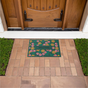 Green floral pretty modern feminine Door Mat