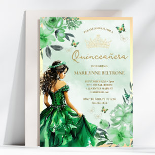 Green Floral Princess Butterfly Quinceañera Invitation