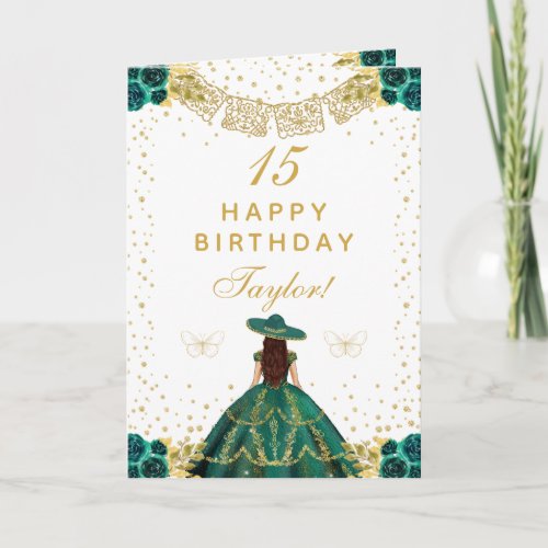 Green Floral Princess Charro Happy Birthday Card