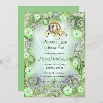 Green Floral Princess Enchanted 1st Birthday Invitation by atteestude at Zazzle