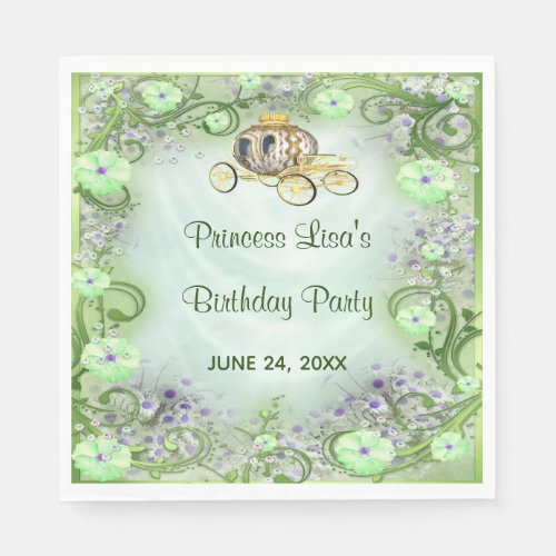 Green Floral Princess Enchanted Birthday Napkins