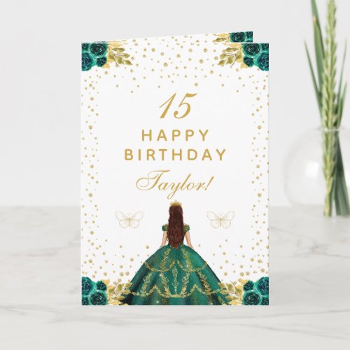 Green Floral Princess Happy Birthday Card