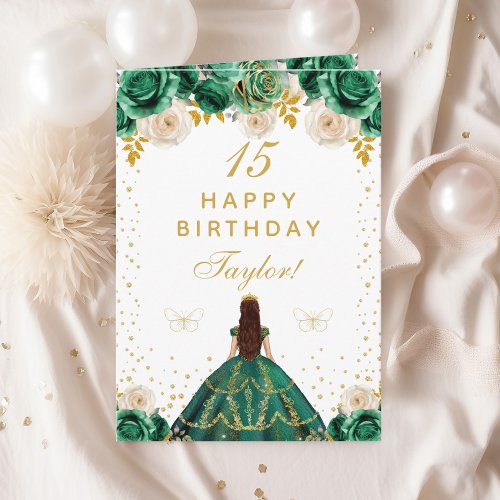 Green Floral Princess Happy Birthday Card