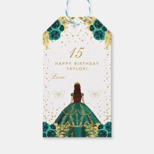Green Floral Princess Happy Birthday Gift Tags