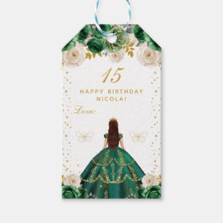 Green Floral Princess Happy Birthday Gift Tags
