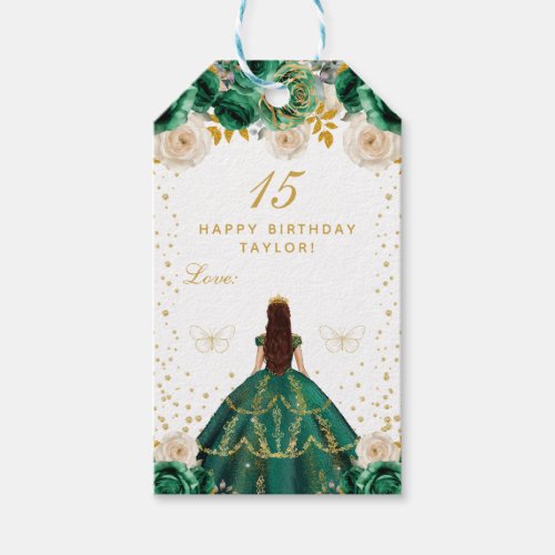 Green Floral Princess Happy Birthday Gift Tags