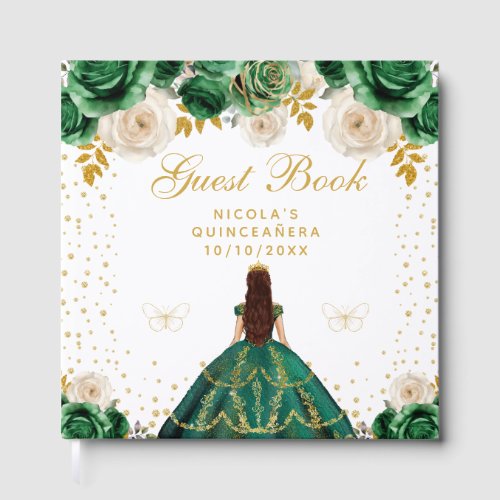 Green Floral Princess Quinceañera Guest Book