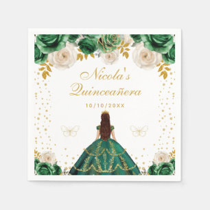 Green Floral Princess Quinceañera Napkins