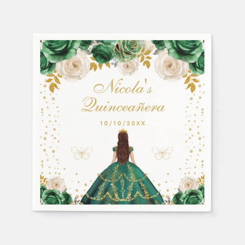 Green Floral Princess Quinceañera Napkins