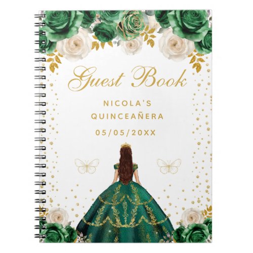 Green Floral Princess Quinceañera Notebook