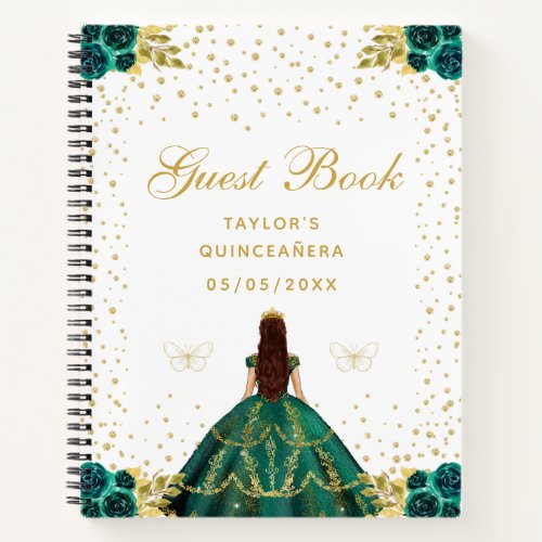 Green Floral Princess Quinceaera Notebook