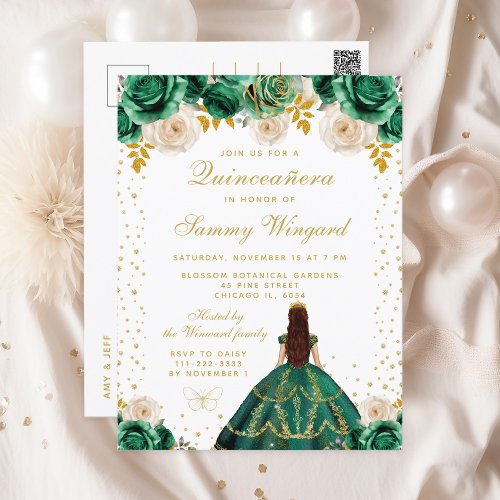 Green Floral Princess Quinceaera Postcard