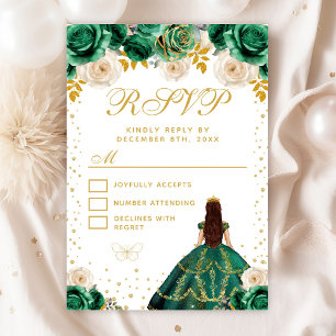 Green Floral Princess Quinceañera RSVP Card