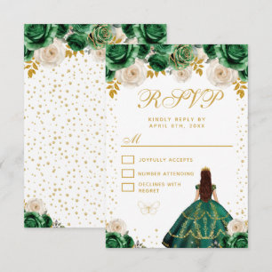 Green Floral Princess Quinceañera RSVP Card