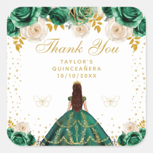 Green Floral Princess Quinceaera Square Sticker