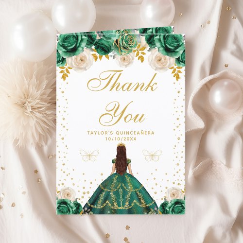 Green Floral Princess Quinceaera Thank You Card