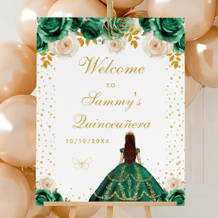 Green Floral Princess Quinceañera Welcome Foam Board