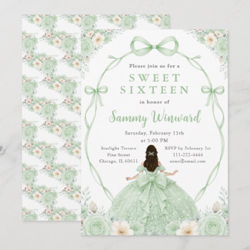 Green Floral Princess Sweet Sixteen Birthday Party Invitation