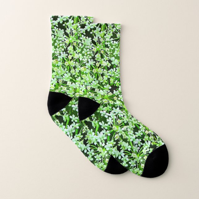 Green Floral Queen Annes Lace Pattern Socks (Pair)
