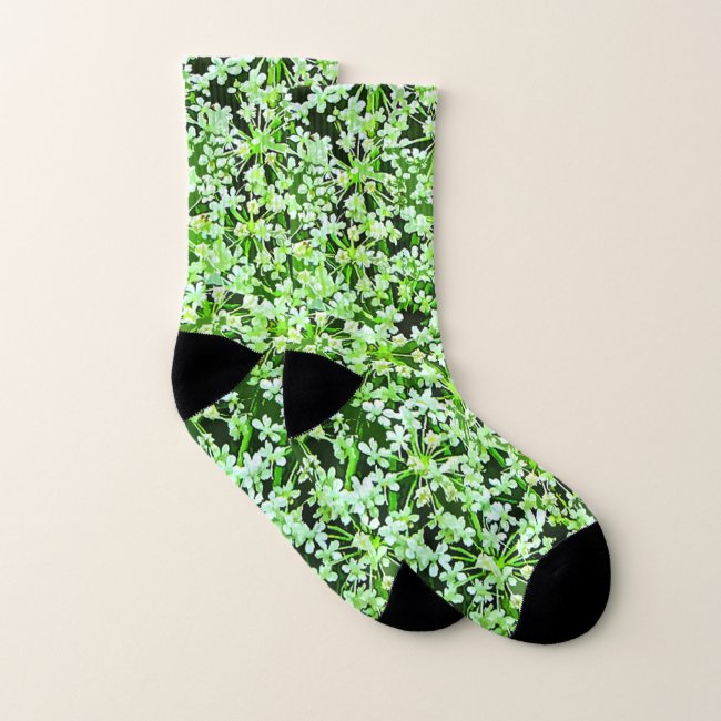 Green Floral Queen Annes Lace Pattern Socks