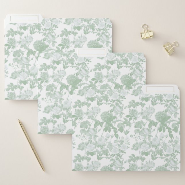 Green Floral Roses French Chinoiserie Pattern File Folder (Set)