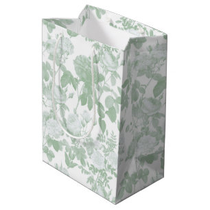 Green Floral Roses French Chinoiserie Pattern Medium Gift Bag
