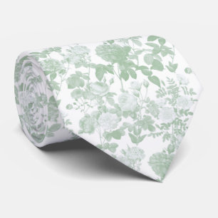 Green Floral Roses French Chinoiserie Pattern Neck Tie