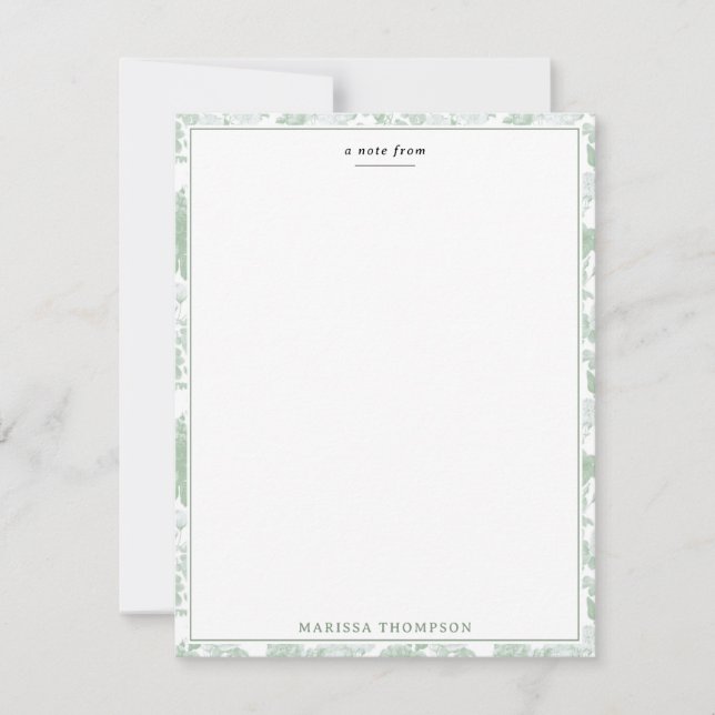 Green Floral Roses French Chinoiserie Pattern Note Card (Front)