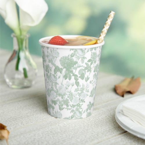 Green Floral Roses French Chinoiserie Pattern Paper Cups