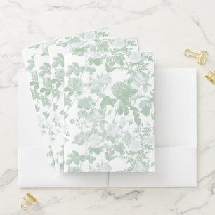 Green Floral Roses French Chinoiserie Pattern Pocket Folder