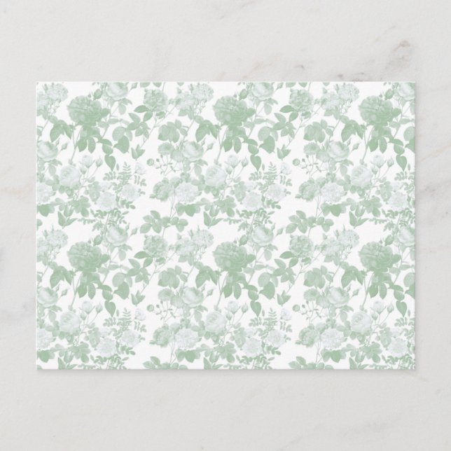 Green Floral Roses French Chinoiserie Pattern Postcard (Front)
