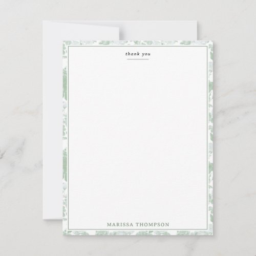 Green Floral Roses French Chinoiserie Pattern Thank You Card