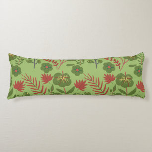Green floral seamless pattern flower, branch, leaf body pillow