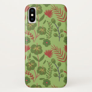 Green floral seamless pattern flower, branch, leaf iPhone x case