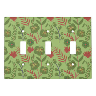 Green floral seamless pattern flower, branch, leaf light switch cover