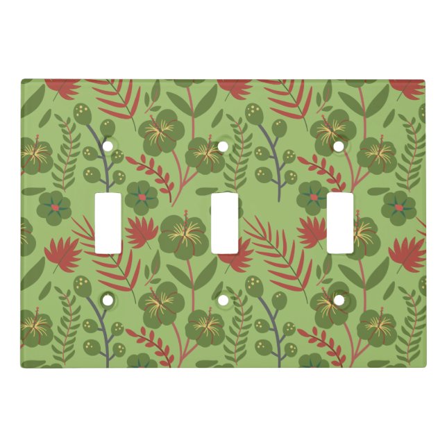 Green floral seamless pattern flower, branch, leaf light switch cover (Front)